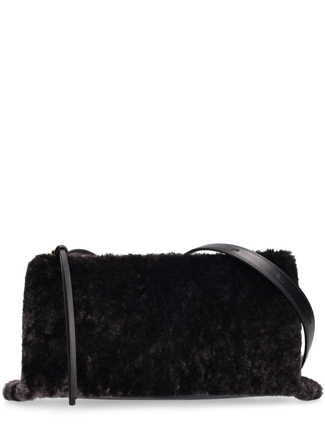 Shop Jil Sander Small Empire Shearling Shoulder Bag In Black