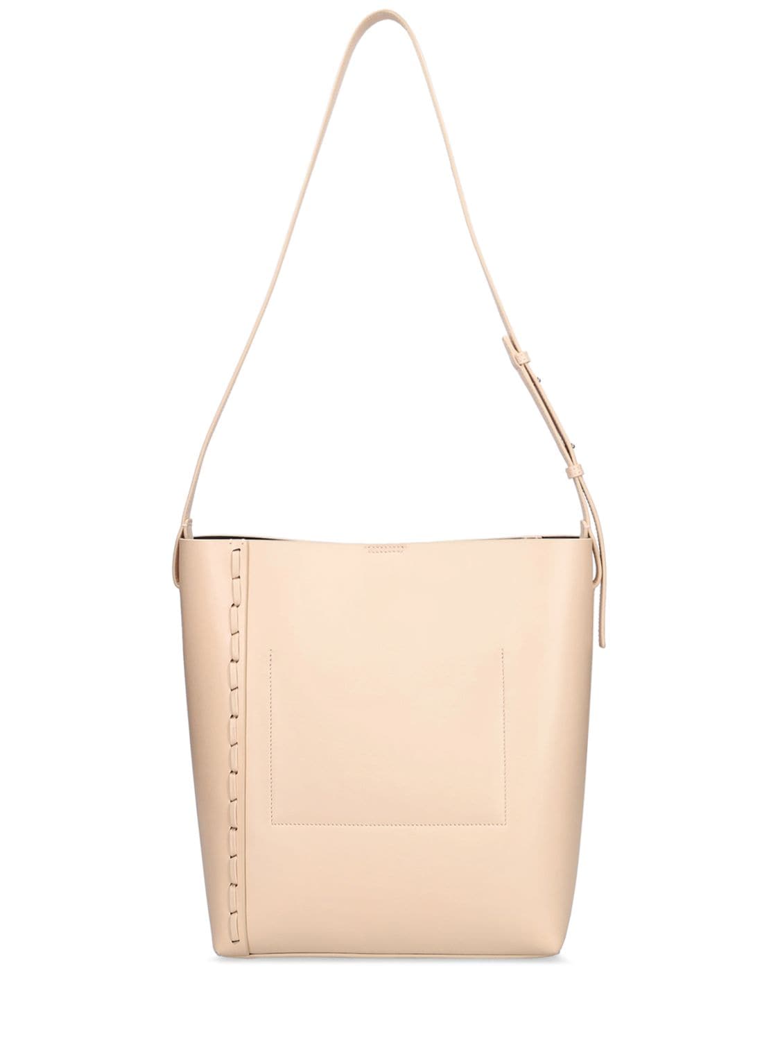 Shop Jil Sander Medium Stitching Leather Tote Bag In Bone