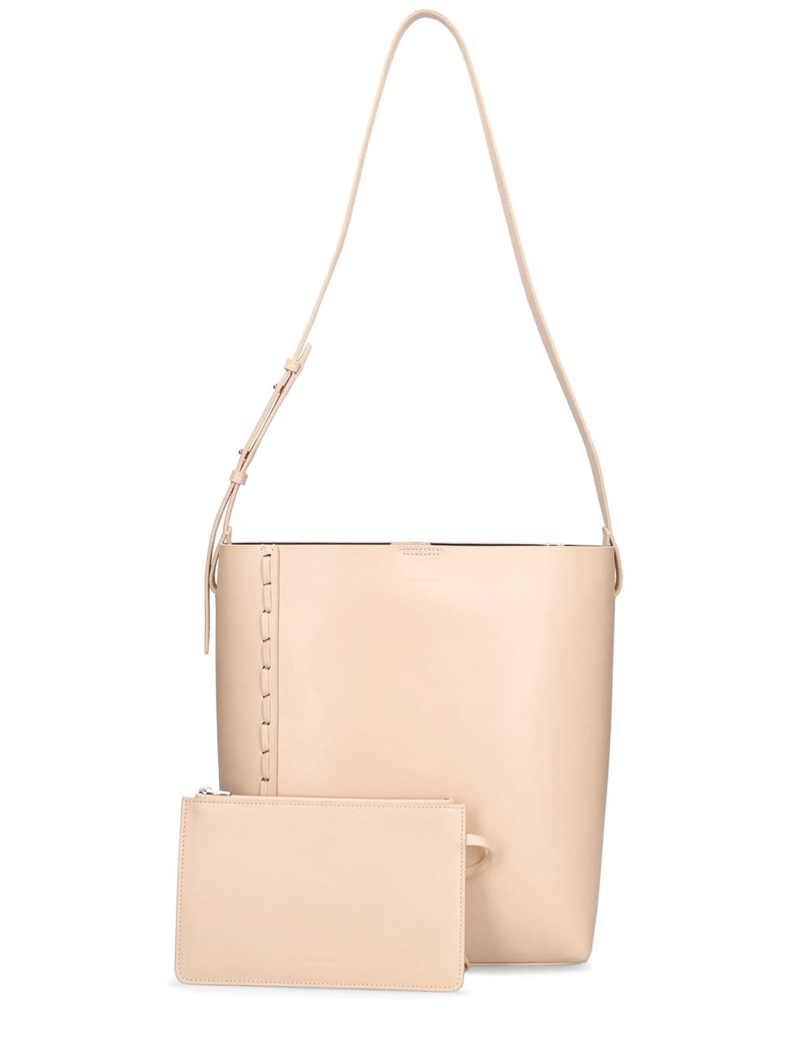 Shop Jil Sander Medium Stitching Leather Tote Bag In Bone