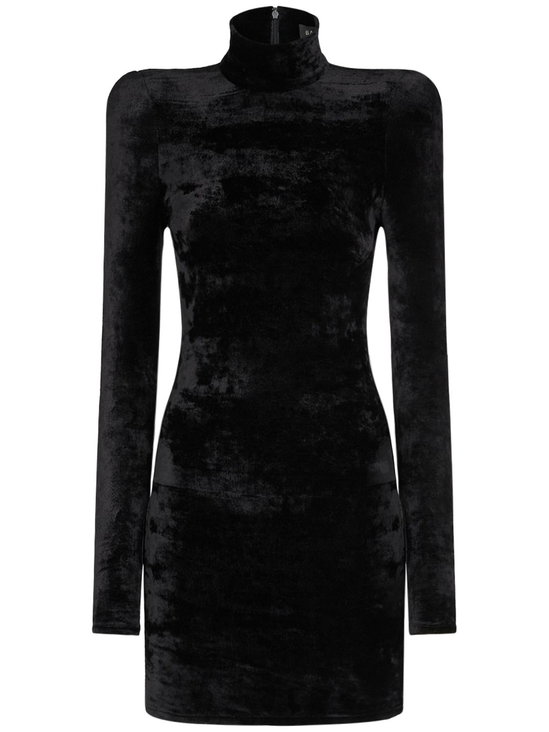 Balenciaga Velvet Turtleneck Dress In Black