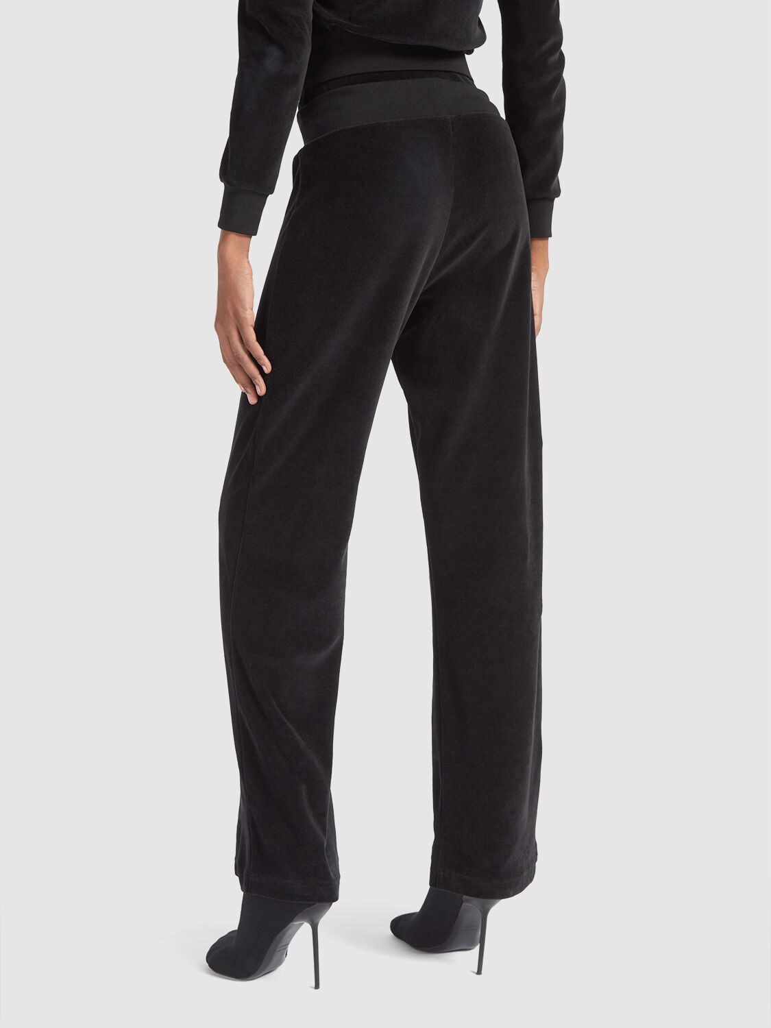 Shop Balenciaga Low Rise Cotton Velvet Jersey Pants In Black