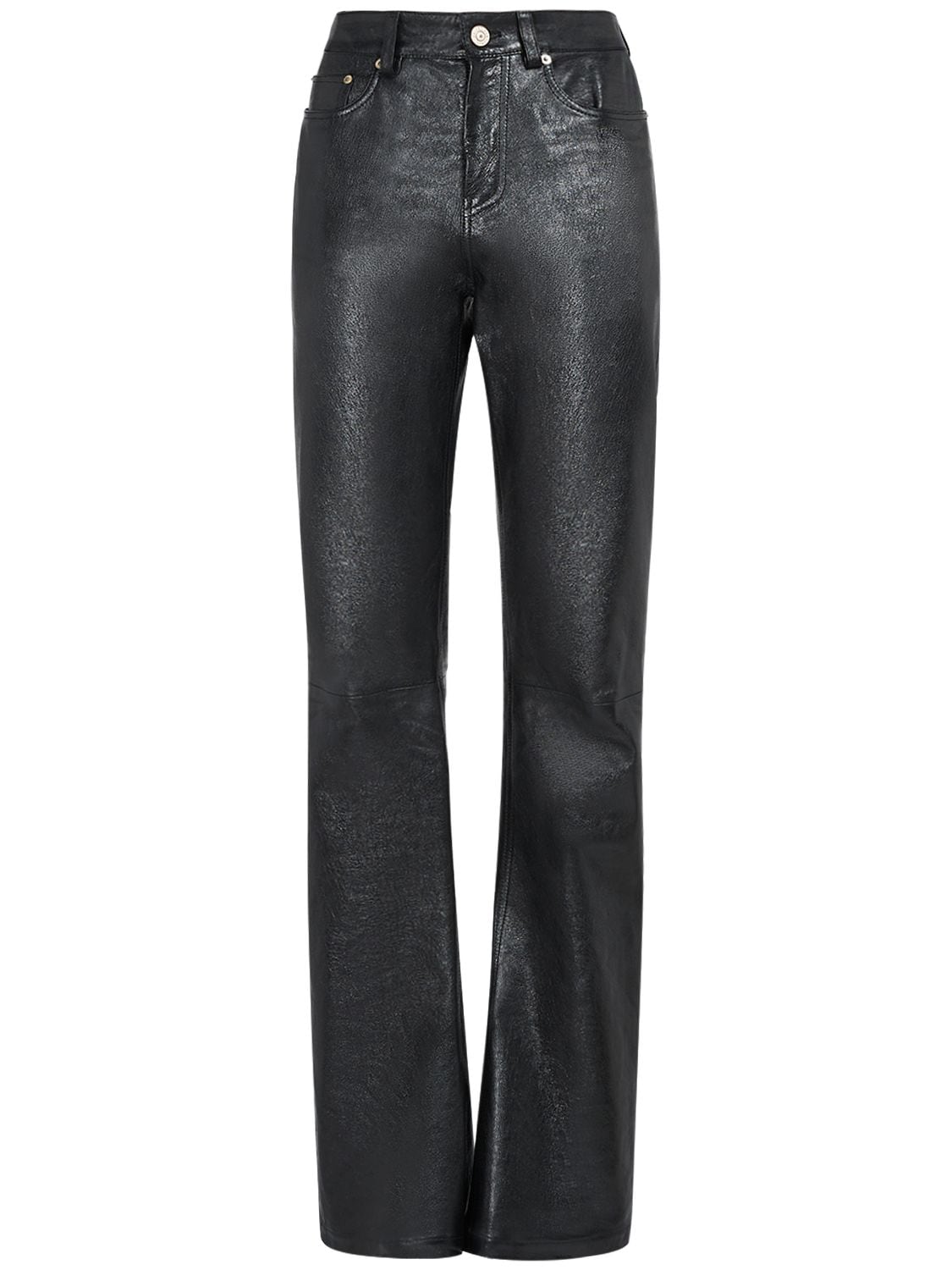 Balenciaga Semi Shiny Leather Bootcut Pants In Black
