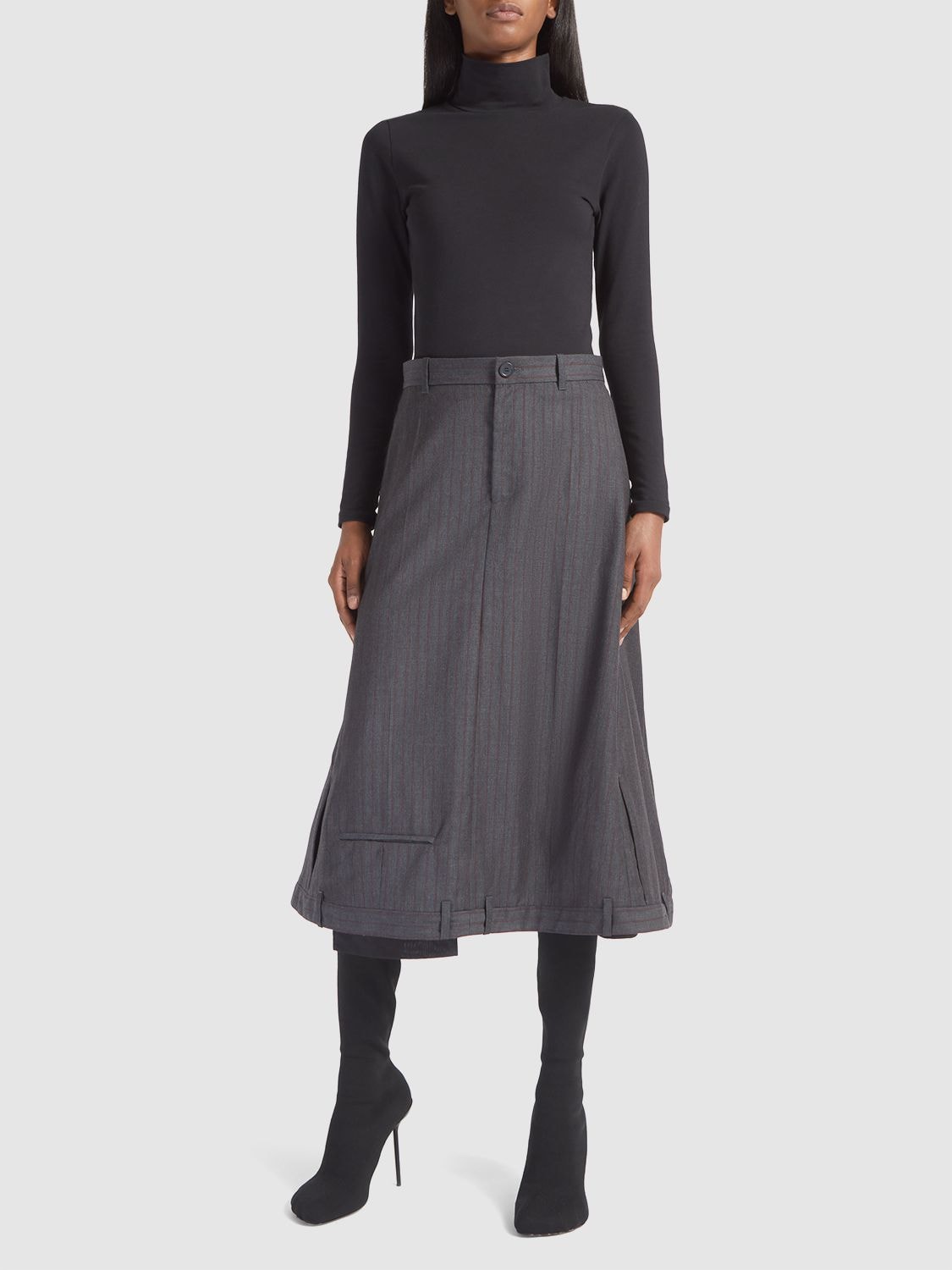 Shop Balenciaga Wool A-line Skirt In Grey,red