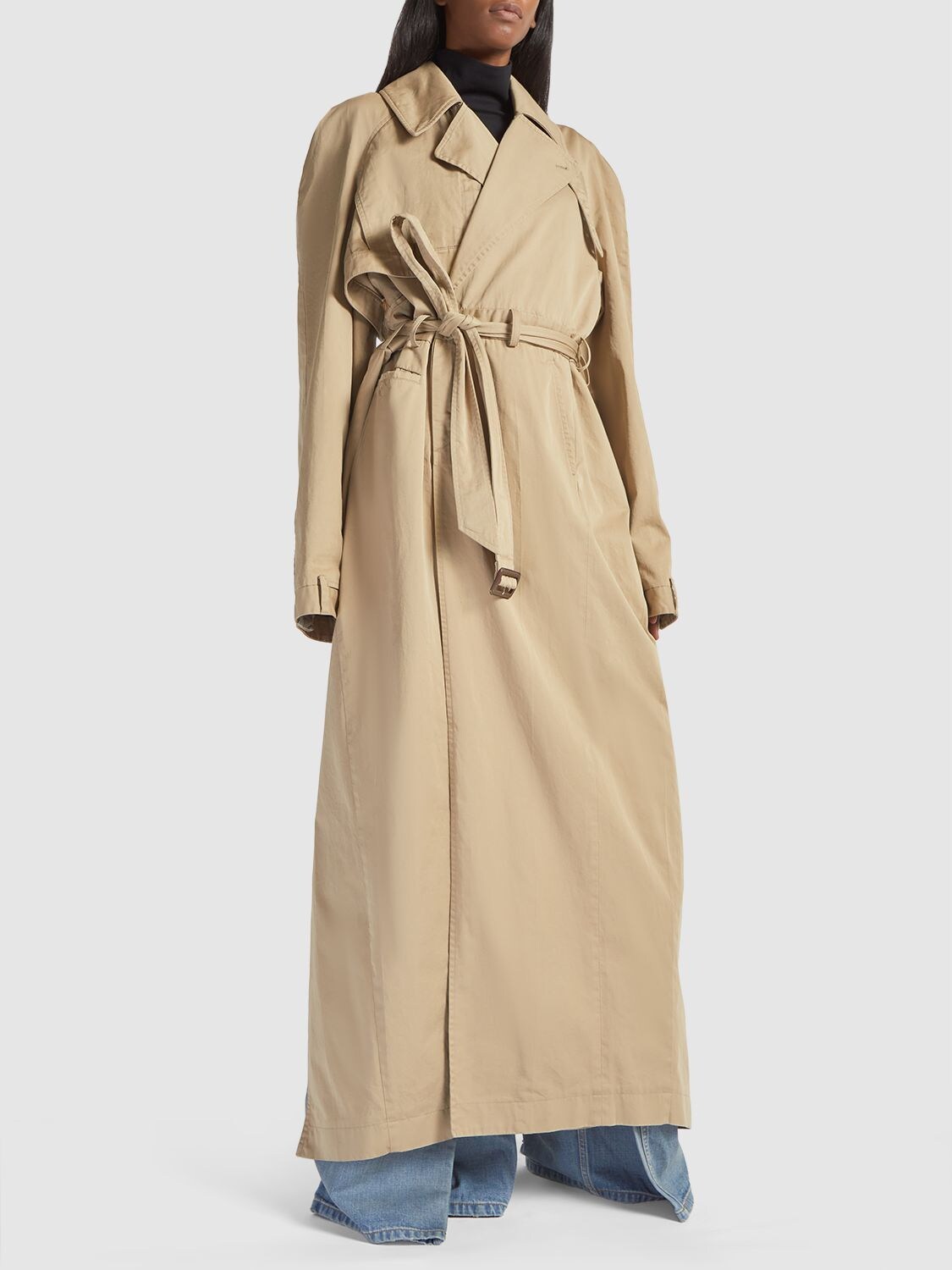 Shop Balenciaga Cotton Twill Trench Coat In Desert Beige
