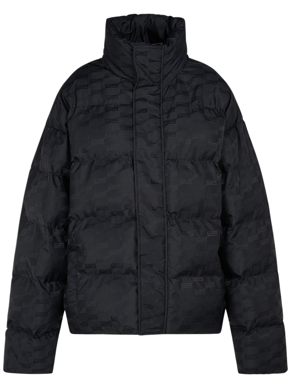 Balenciaga Monogram Jacquard Nylon Puffer Jacket In Black
