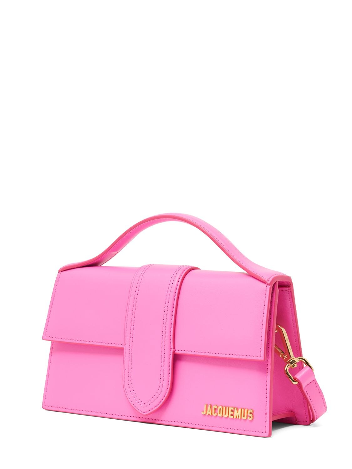 Shop Jacquemus Le Grand Bambino Smooth Leather Bag In Neon Pink