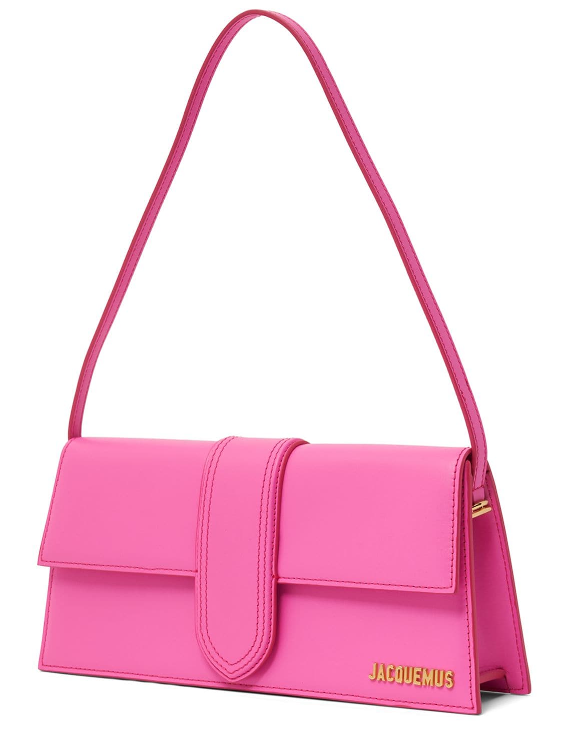 Shop Jacquemus Le Bambino Long Smooth Leather Bag In Neon Pink