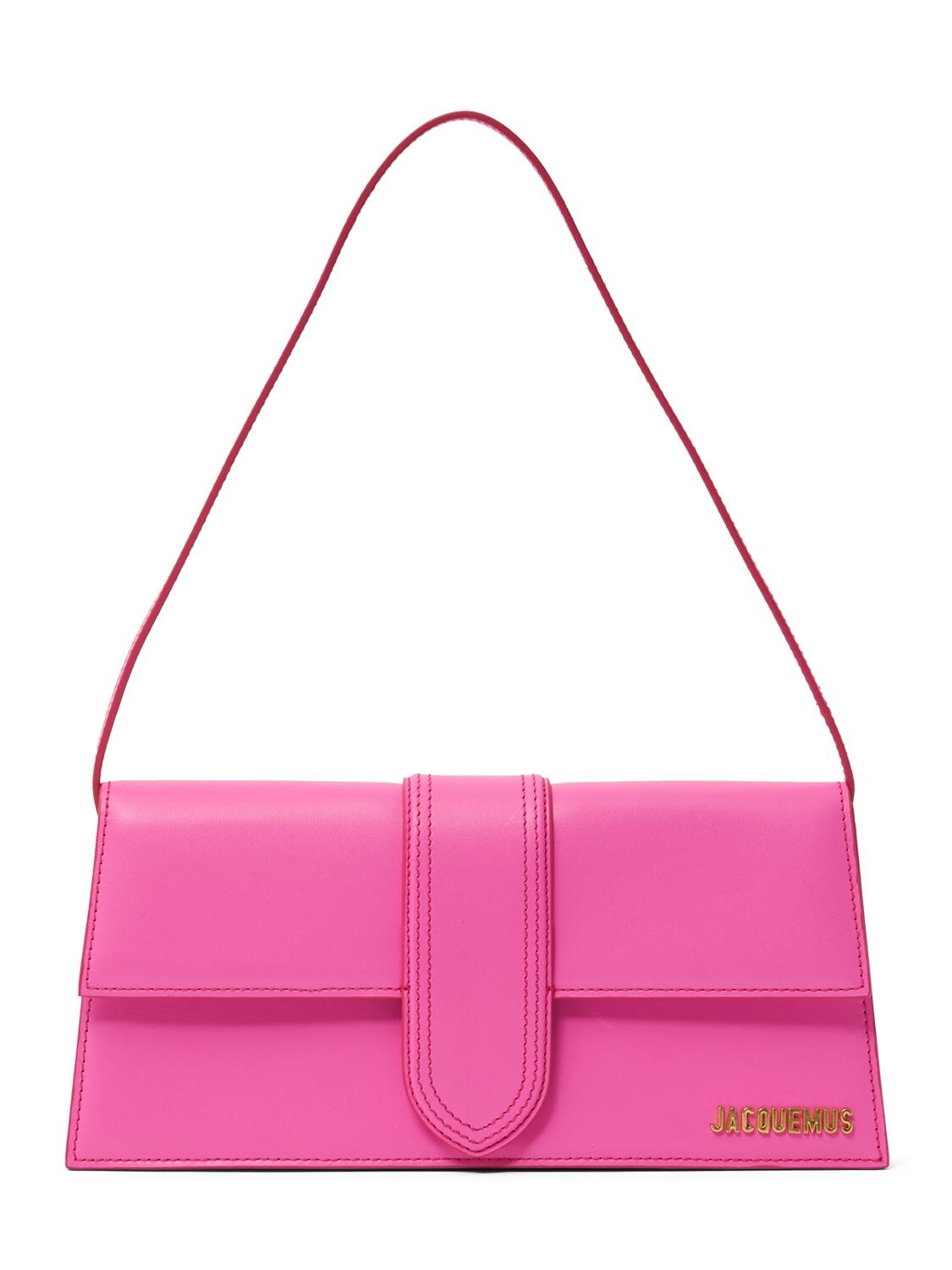 Shop Jacquemus Le Bambino Long Smooth Leather Bag In Neon Pink