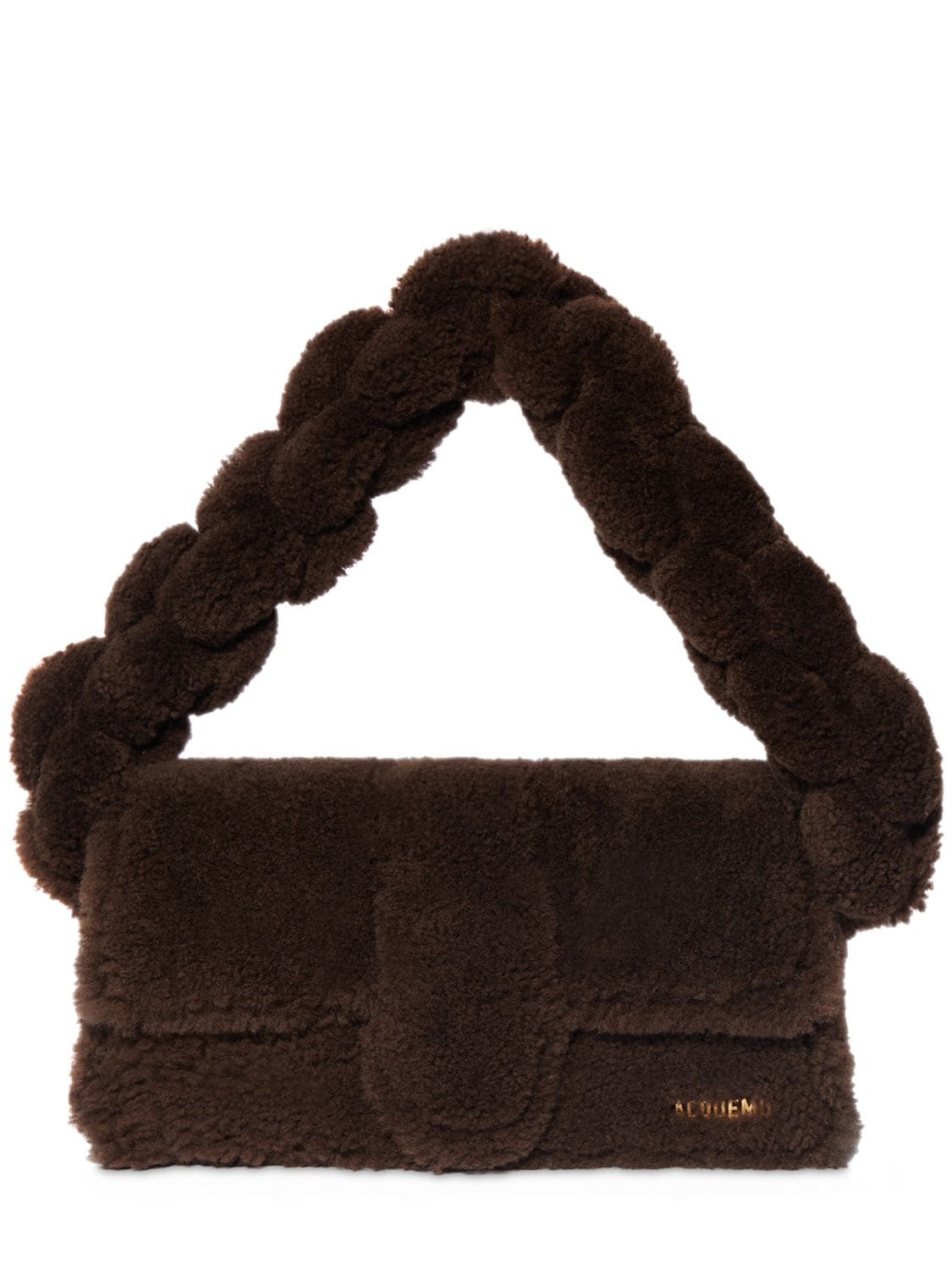 Shop Jacquemus Le Bambidou Shearling Shoulder Bag In Dark Brown