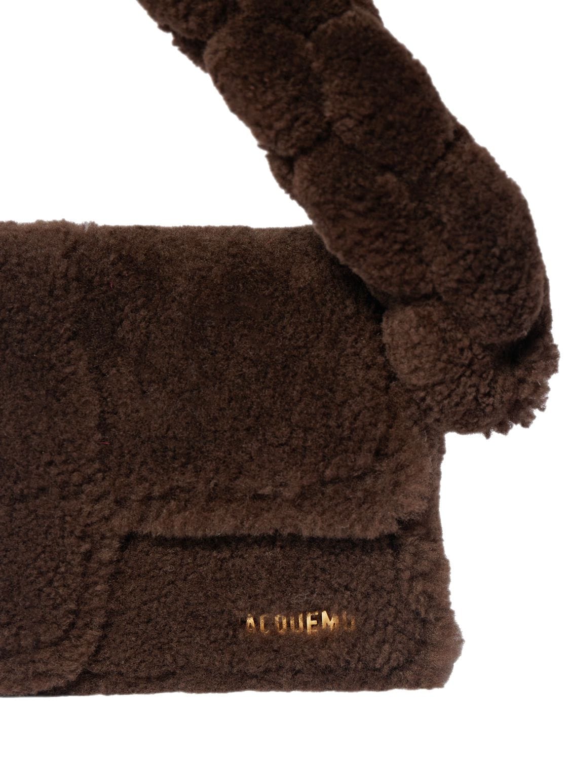 Shop Jacquemus Le Bambidou Shearling Shoulder Bag In Dark Brown