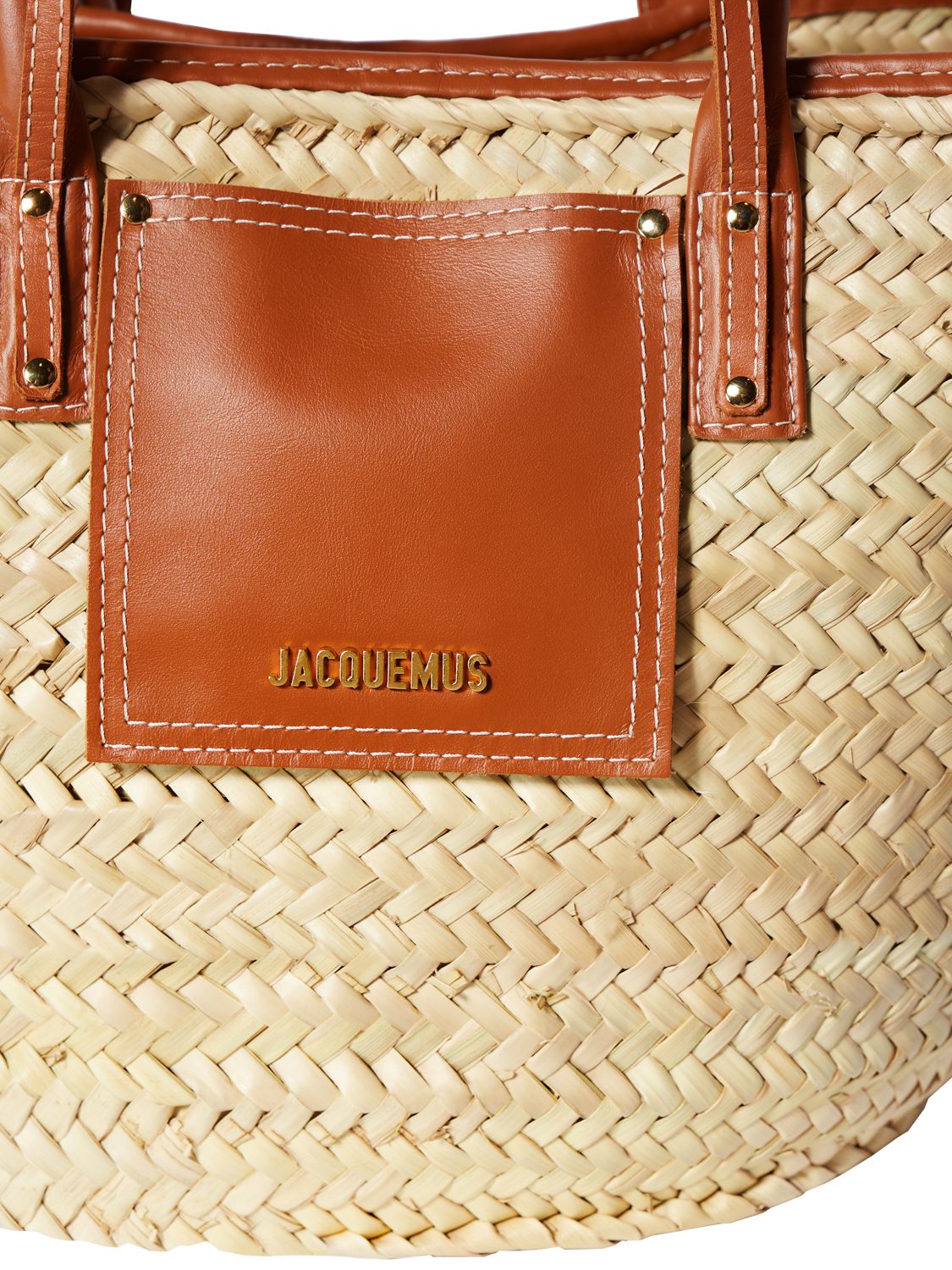 Shop Jacquemus Le Panier Soli Raffia & Leather Tote Bag In Light Brown 2