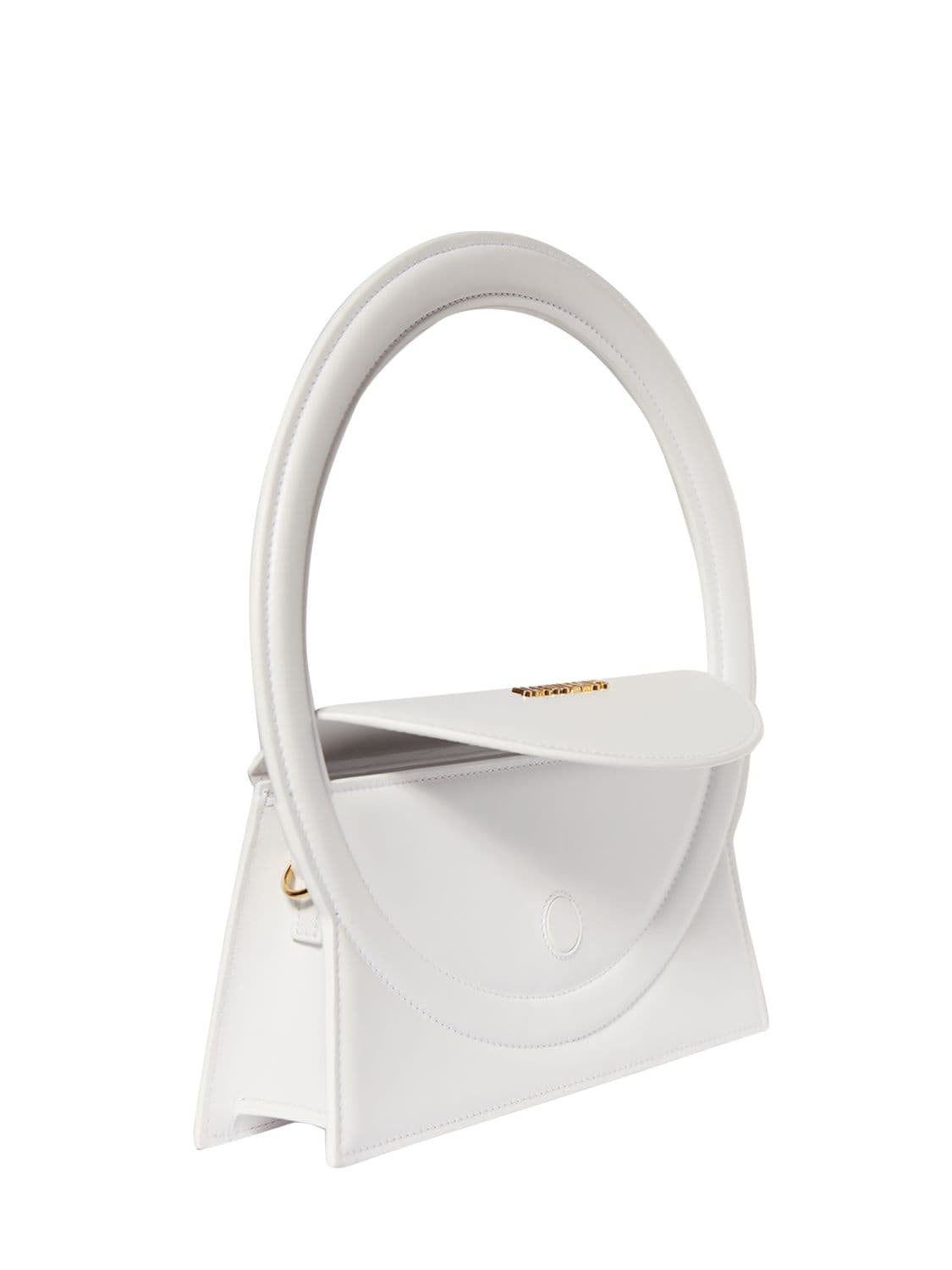 Shop Jacquemus Le Sac Rond Leather Top Handle Bag In White