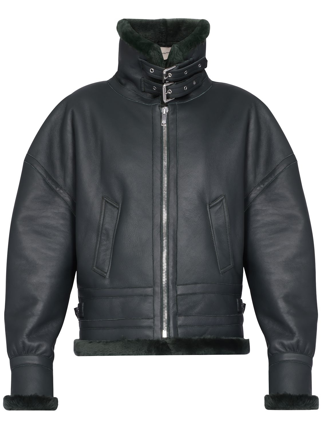 Image of Leather Biker Jacket W/ Buckle Straps