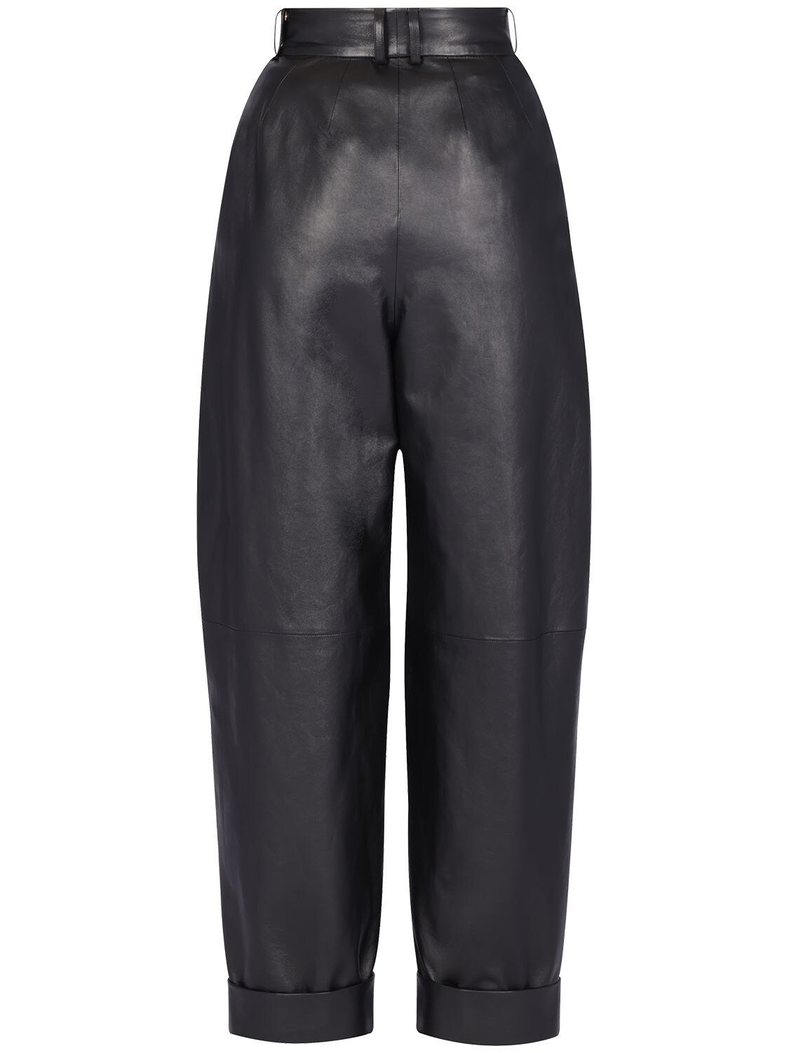 Shop Alexandre Vauthier Pleated Leather Pants In Black