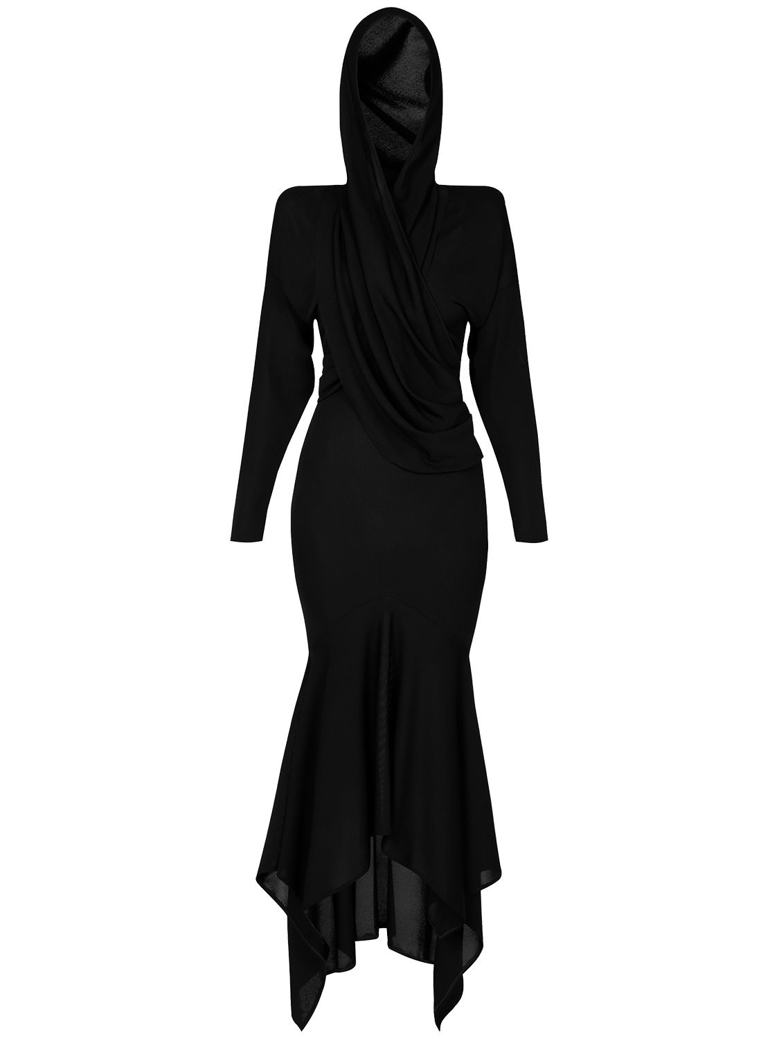 Alexandre Vauthier Hooded Long Sleeve Jersey Midi Dress In Black