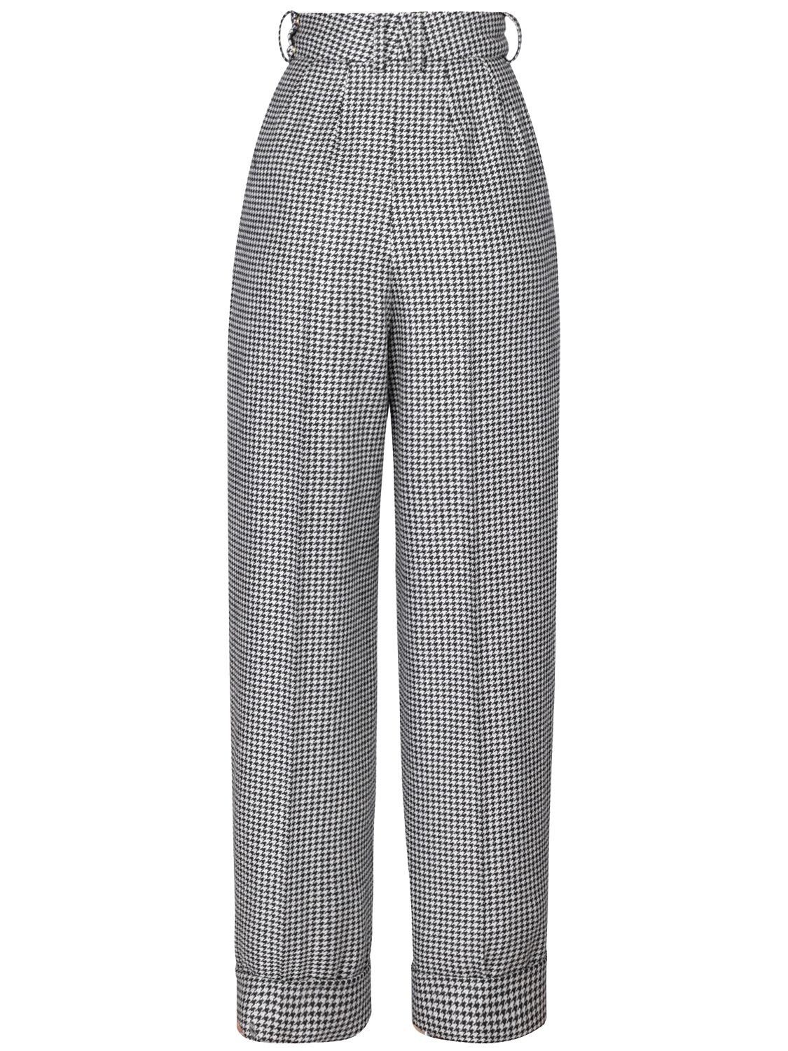 Shop Alexandre Vauthier Pleated Houndstooth Pants In Black,white