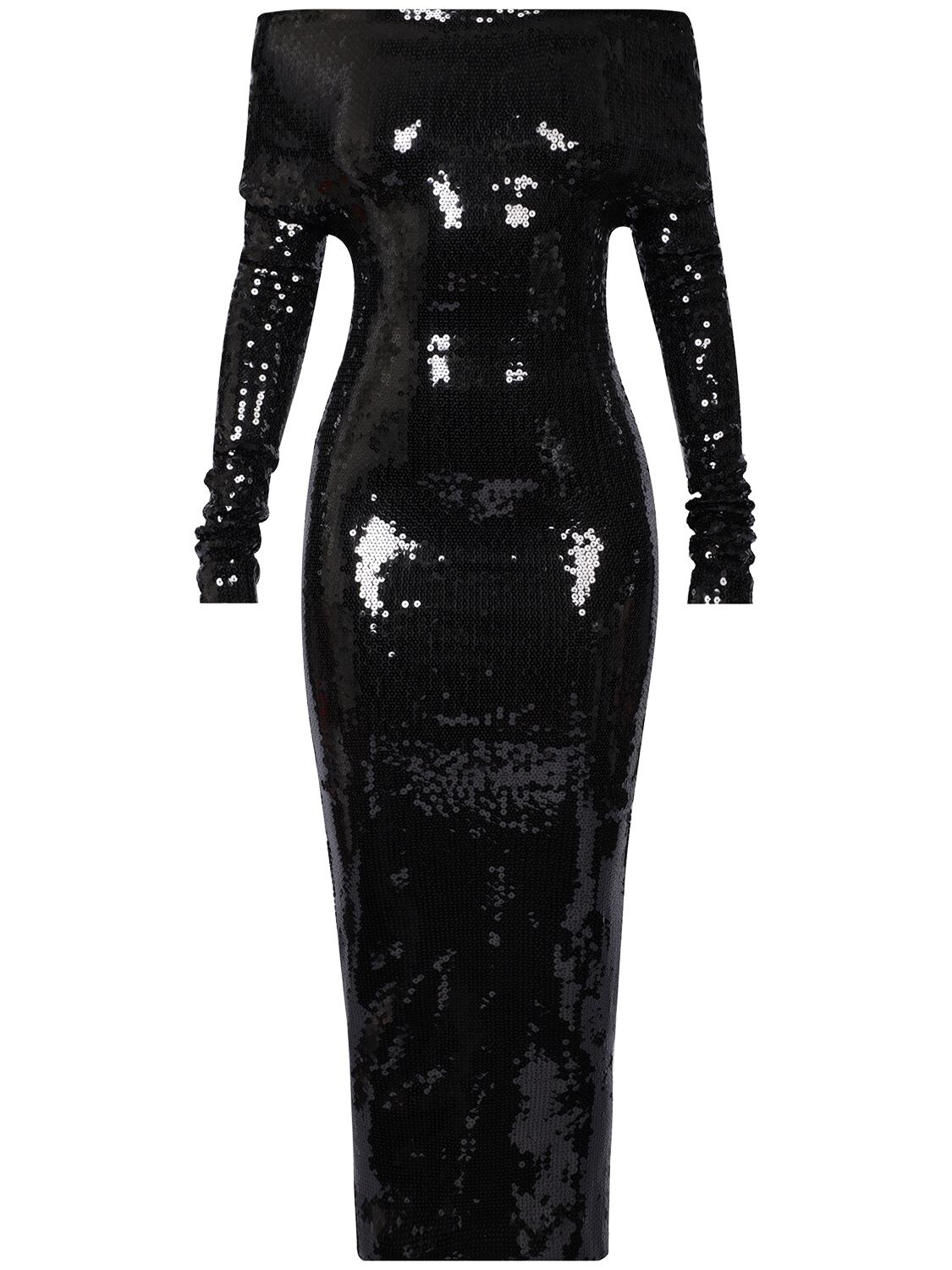 Shop Alexandre Vauthier Sequined Long Sleeve Midi Dress In Black