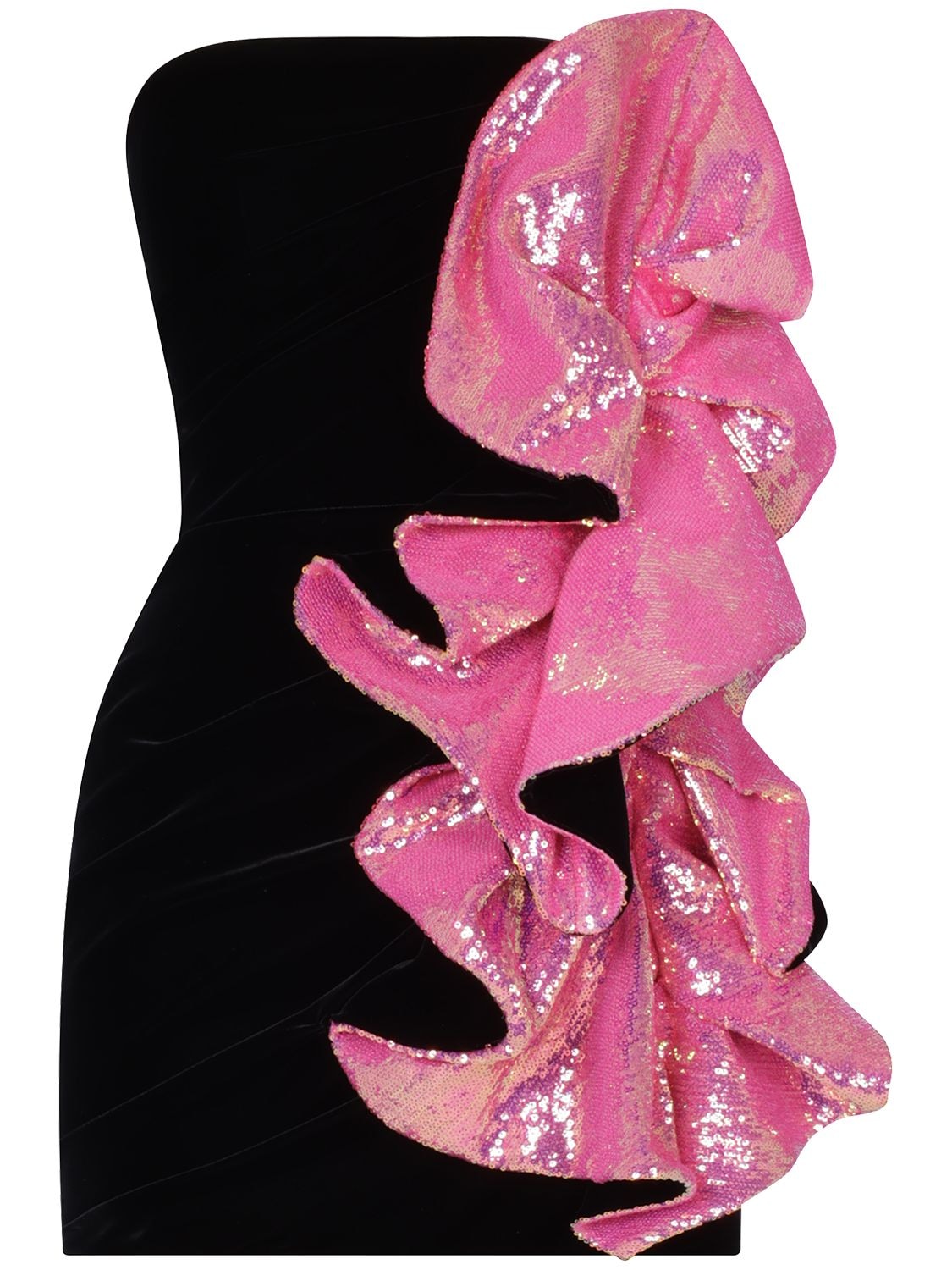 Alexandre Vauthier Sequined Jersey Mini Dress W/ Ruffles In Black,pink