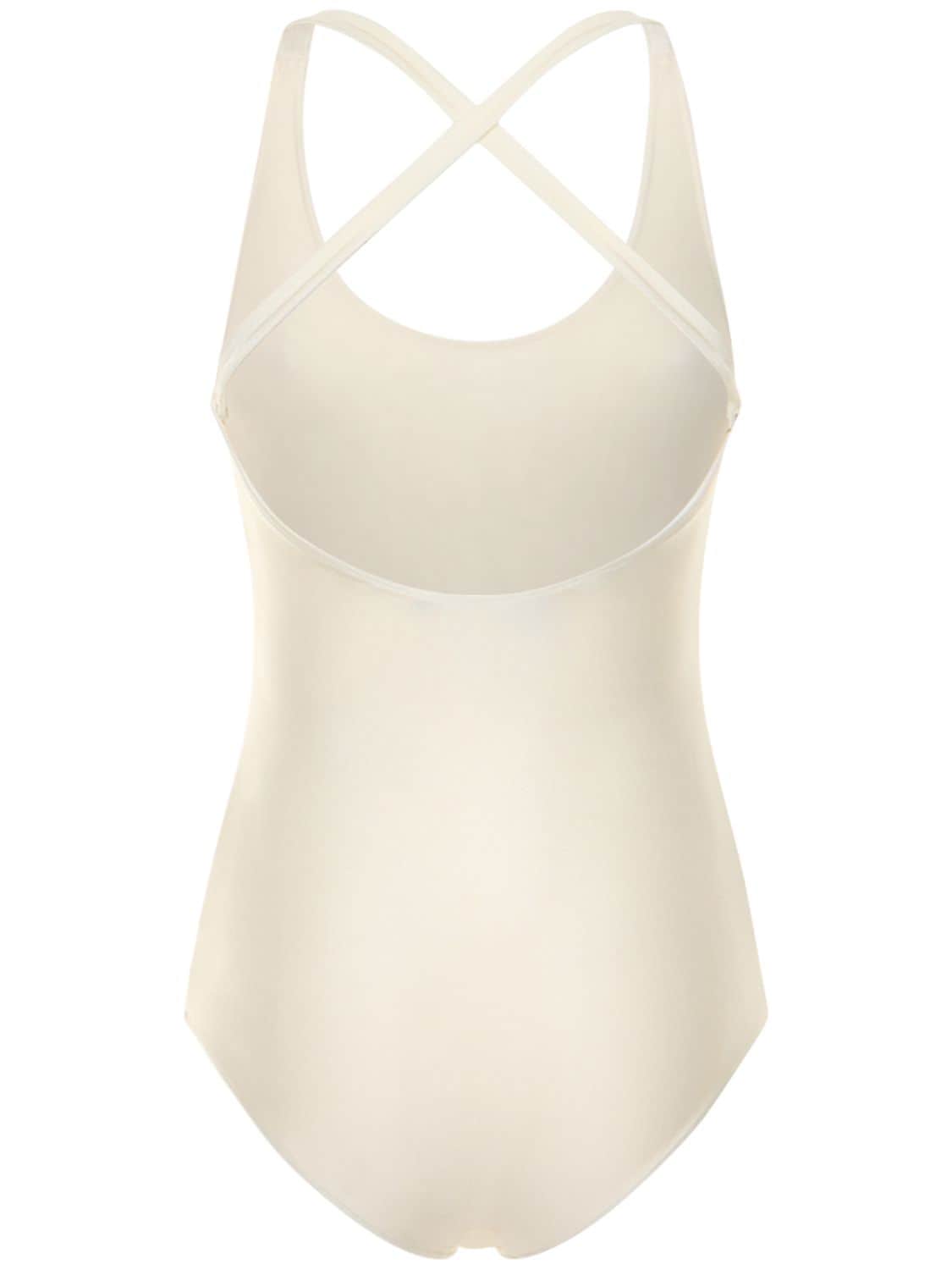 Shop Gucci Shimmery Stretch Jersey Swimsuit W/logo In Ivory