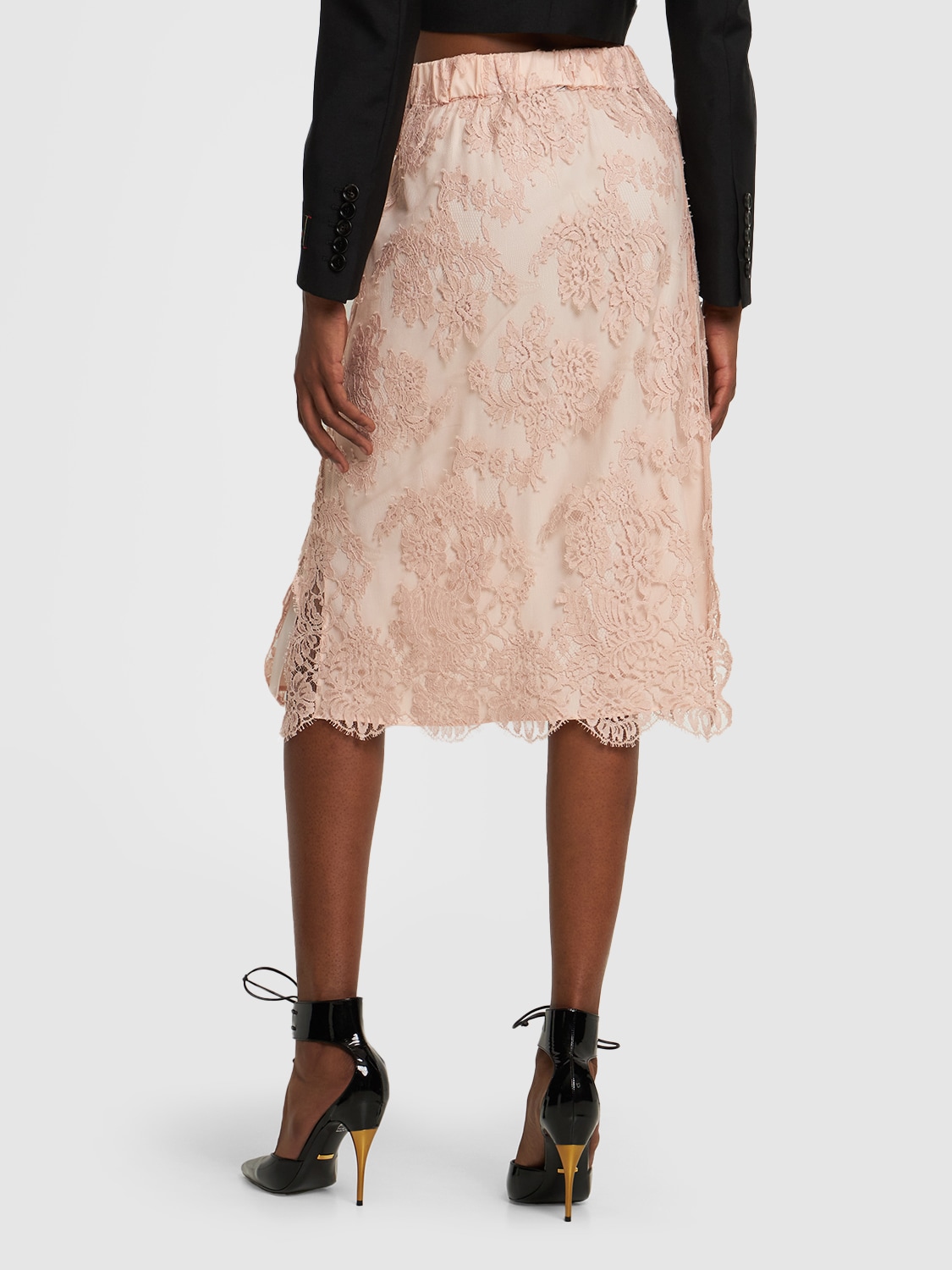 Shop Gucci Cotton Blend Lace Skirt In Pink