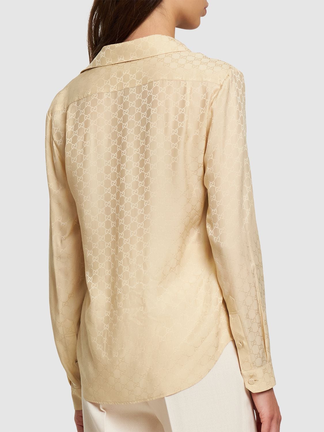Shop Gucci Exquisite Gg Silk Crêpe Shirt In Beige