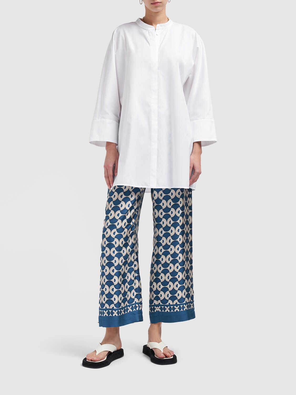 Cleofe Oxford Cotton Kimono Shirt In White
