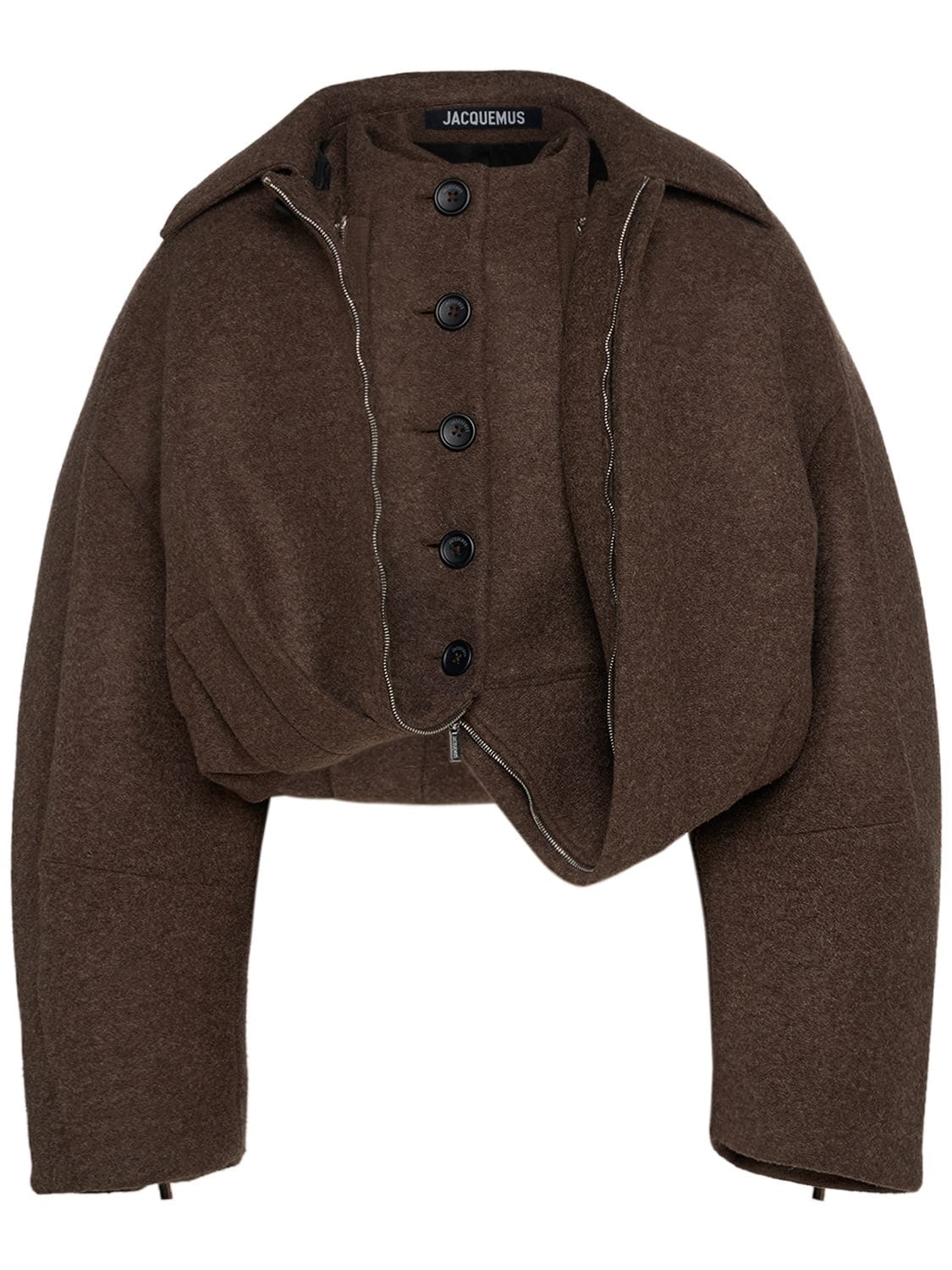 Shop Jacquemus Le Manteau Feltro Raglan Crop Jacket In Dark Brown
