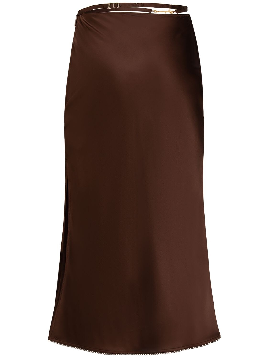 Shop Jacquemus La Jupe Notte Viscose Satin Midi Skirt In Dark Brown
