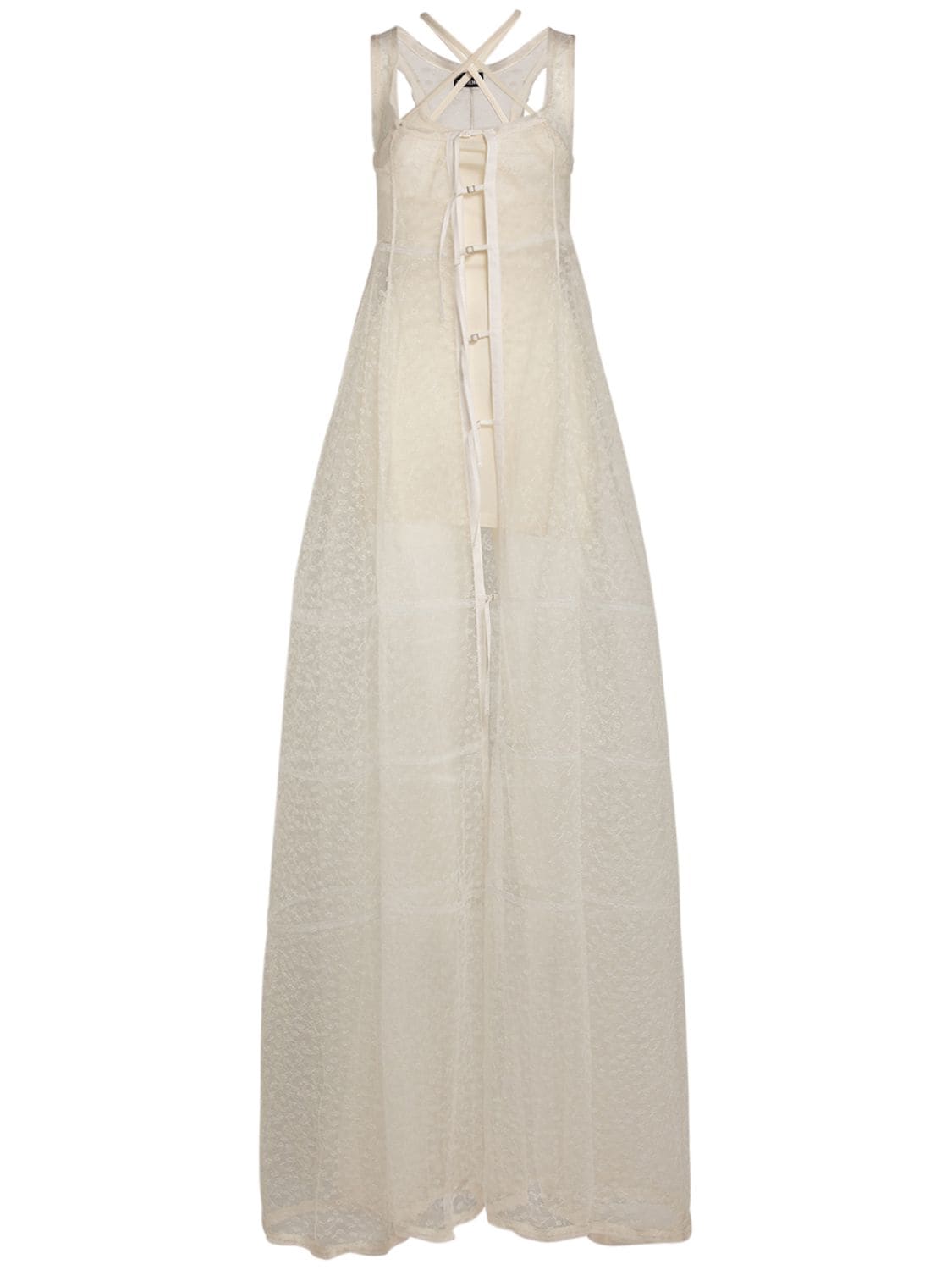 Jacquemus La Dressing Gown Dentelle Lace Long Dress In White