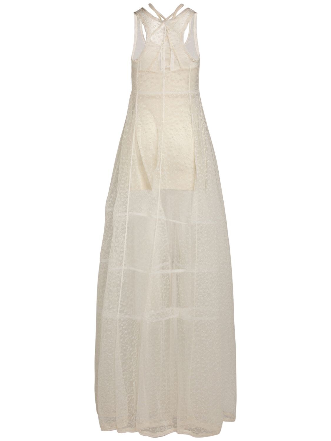 Shop Jacquemus La Robe Dentelle Lace Long Dress In White