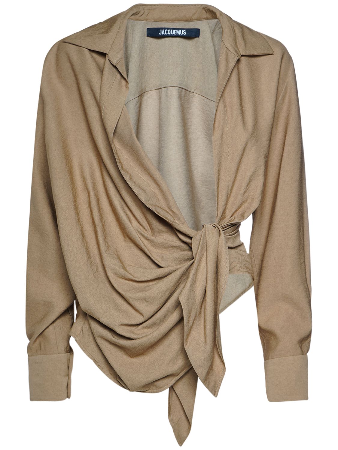 Jacquemus La Chemise Bahia Knotted Jersey Shirt In Beige
