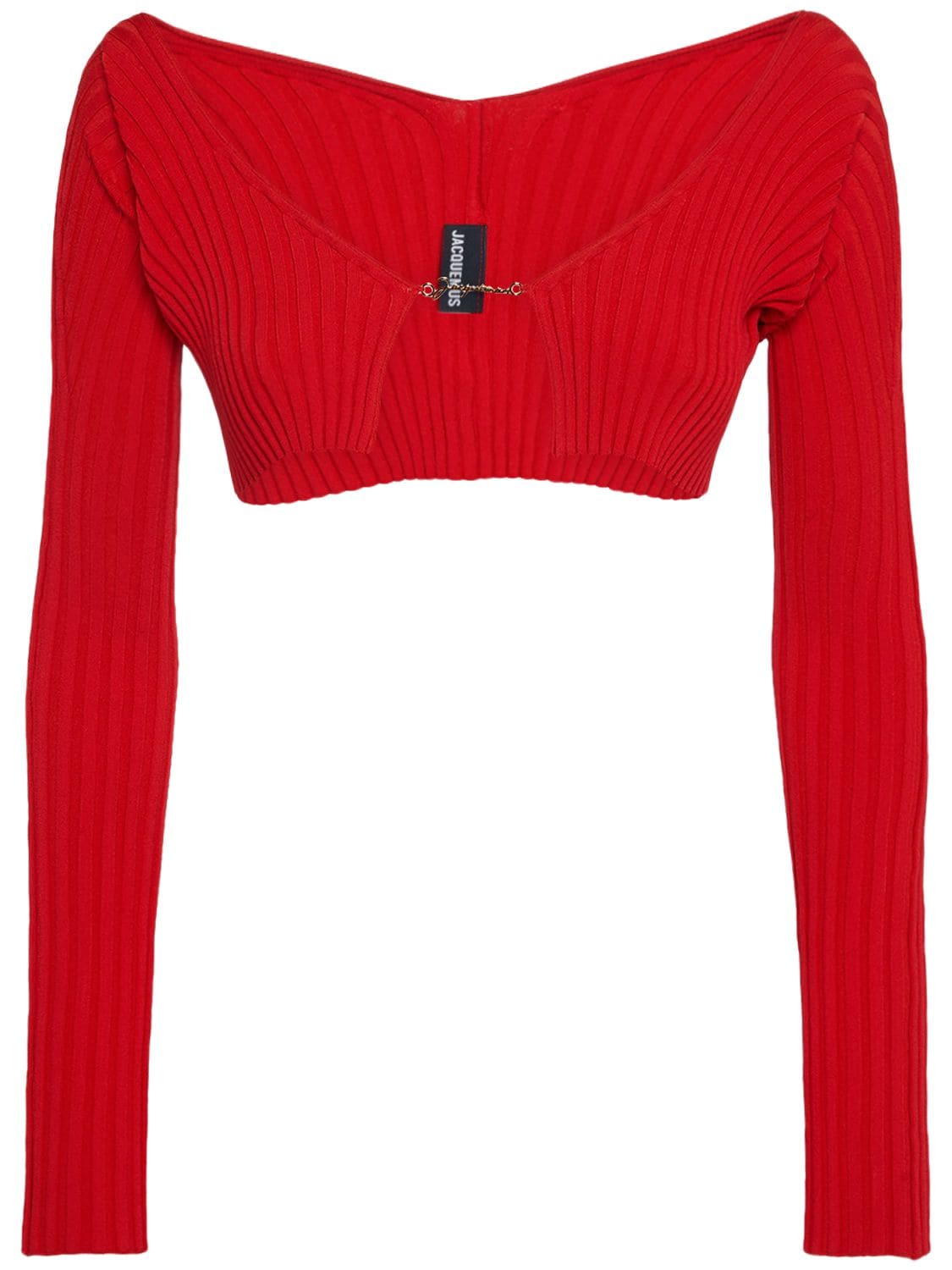 Jacquemus La Maille Pralu Crop Cardigan W/ Logo In Red