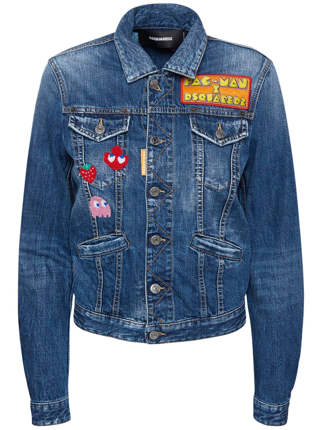 Shop Dsquared2 Pac-man Cotton Denim Jacket In Multicolor