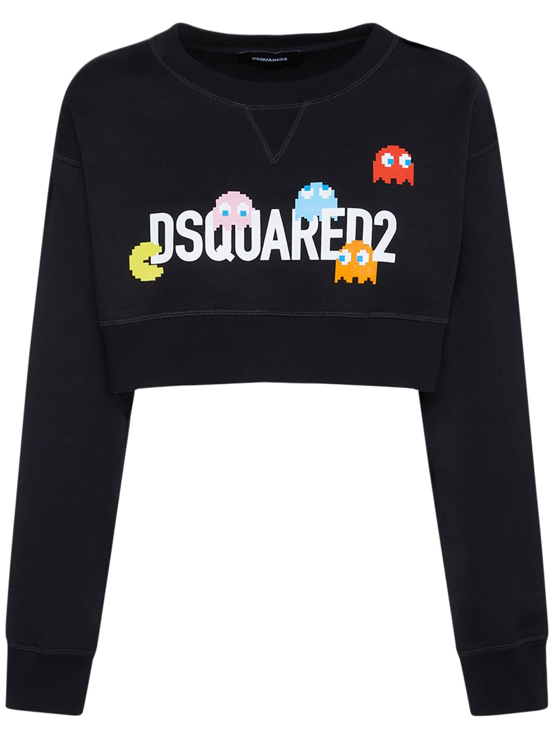 Dsquared2 Pac-man Logo Printed Crop Sweatshirt In Multicolor