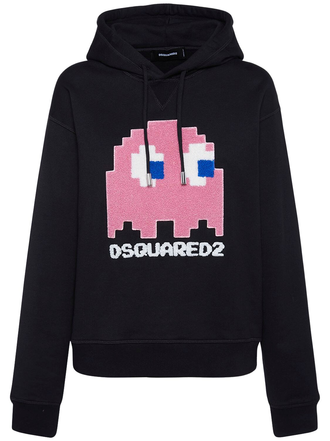 Dsquared2 Pac-man Logo Embroidered Cotton Hoodie In Multicolor