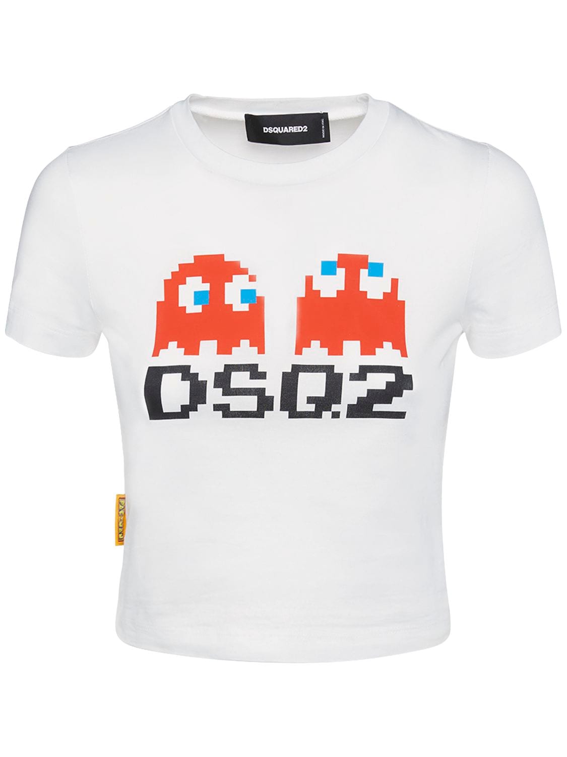 Dsquared2 Pac-man Logo Cotton Jersey Crop T-shirt In Multicolor