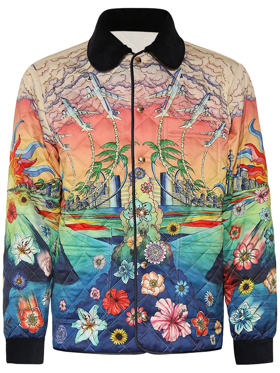 Casablanca L'envol Print Quilted Satin Jacket In Multicolor
