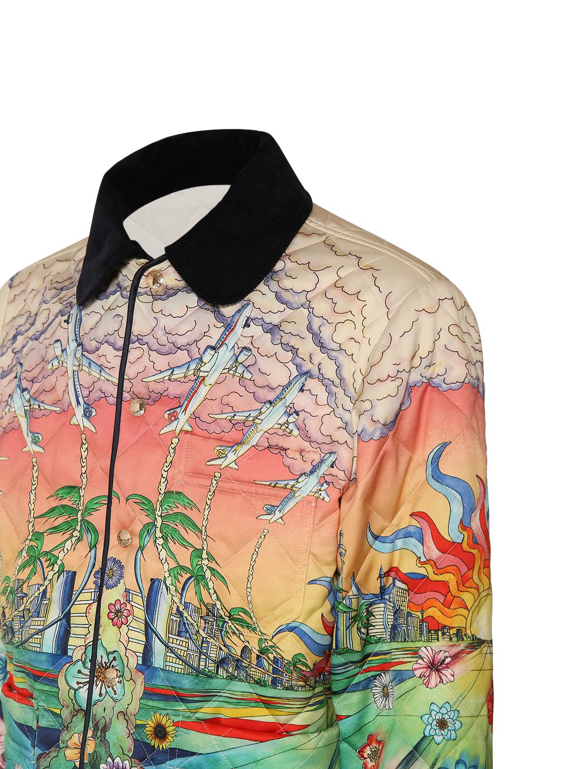 Shop Casablanca L'envol Print Quilted Satin Jacket In Multicolor