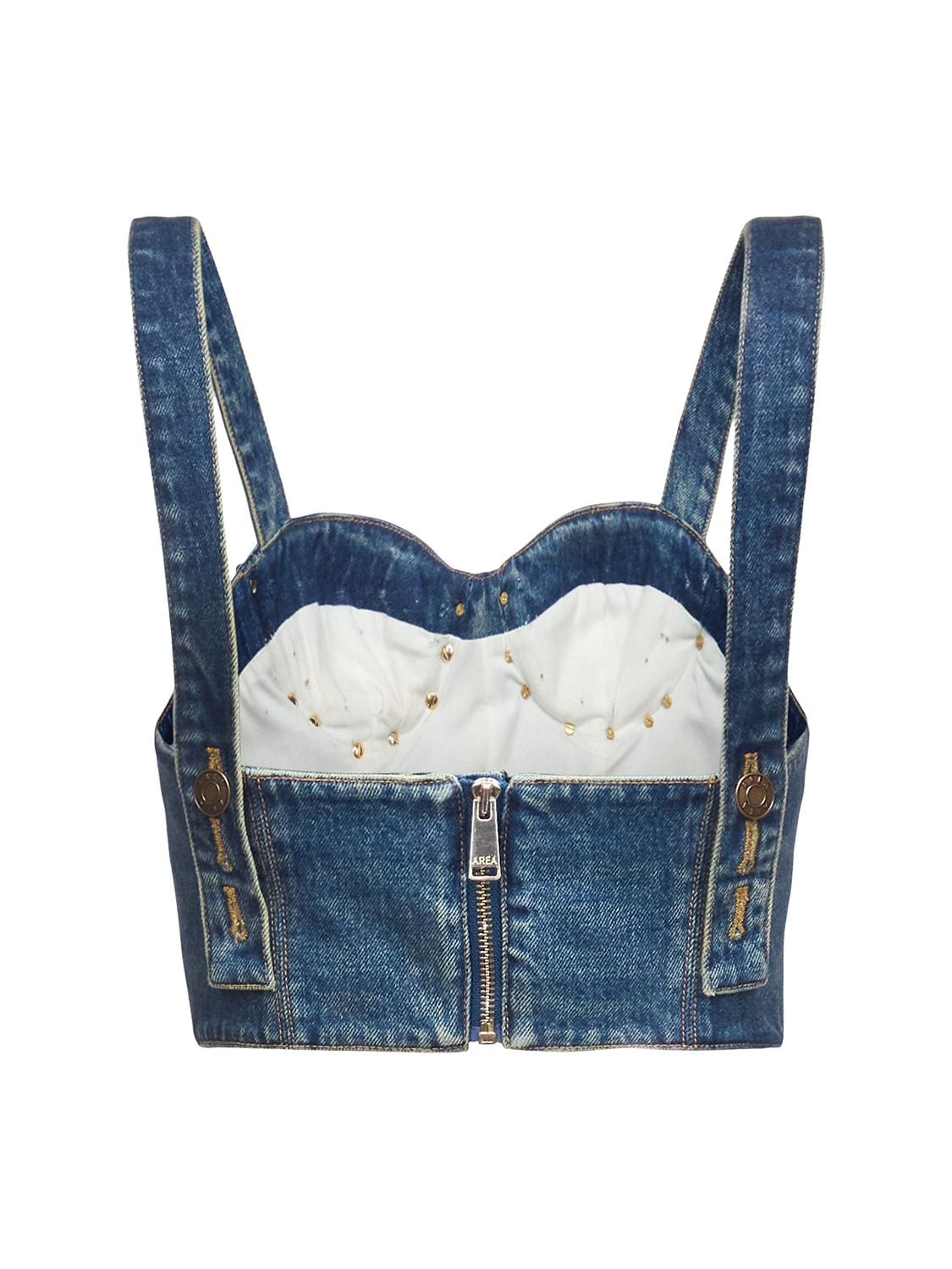 Shop Area Embellished Claw Cup Denim Bustier In Blue