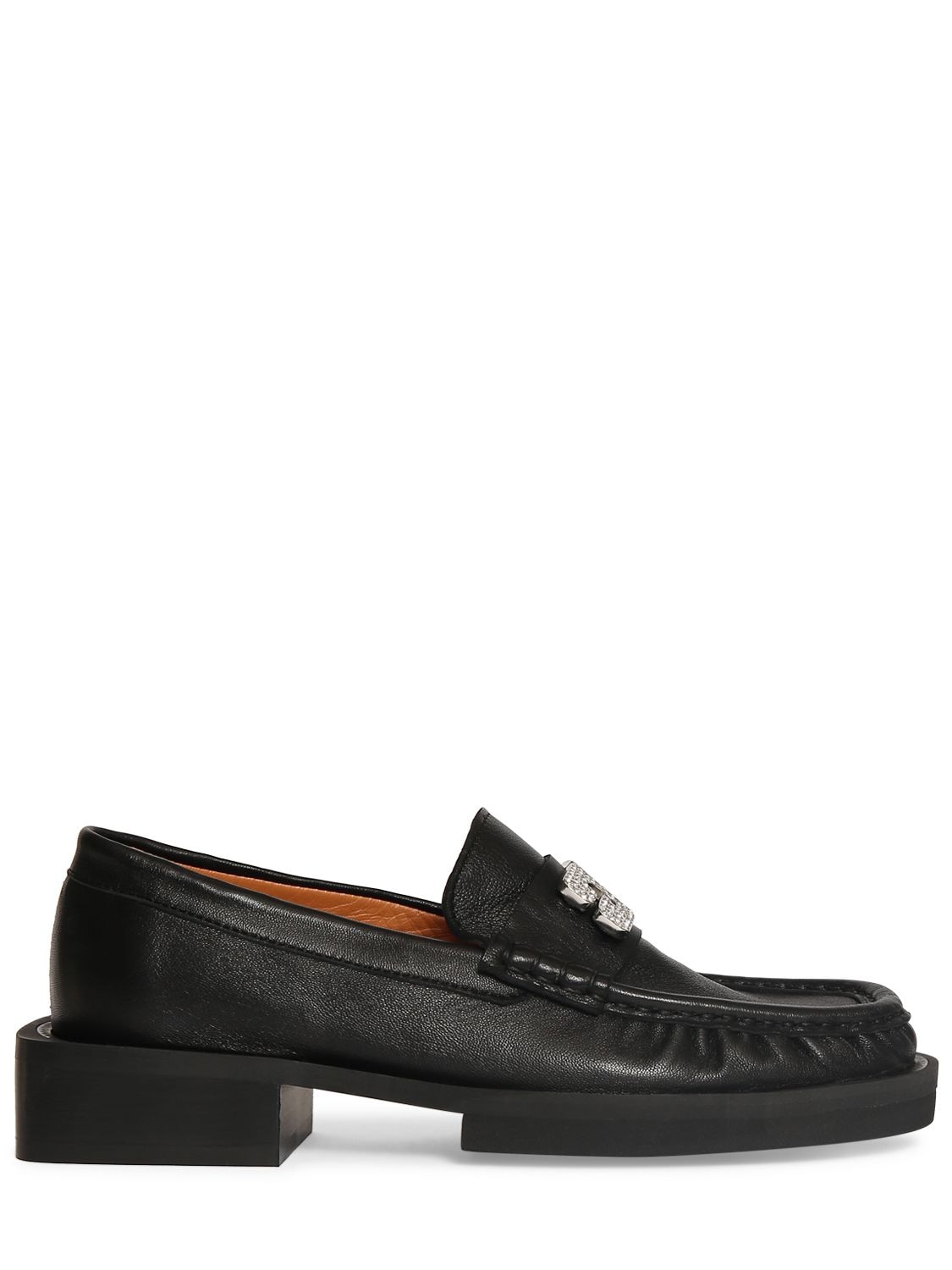 GANNI 35MM EMBELLISHED LOGO LEATHER LOAFERS