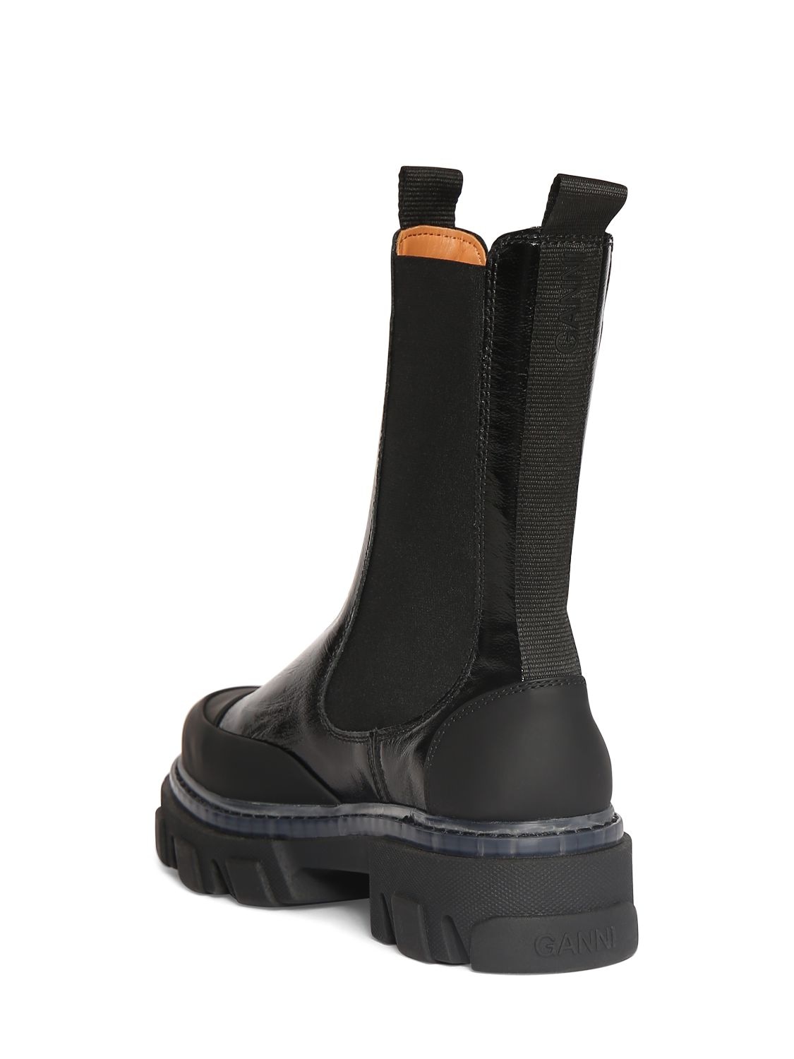 Ganni Patent-leather Platform Chelsea Boots In Black