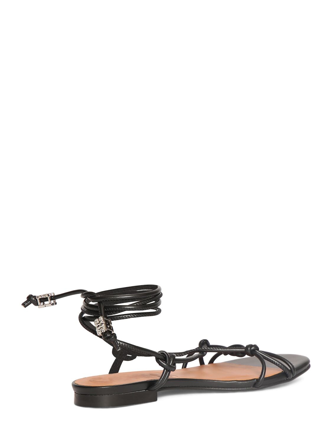 Shop Ganni 10mm Flat Knot Leather Sandals In Black