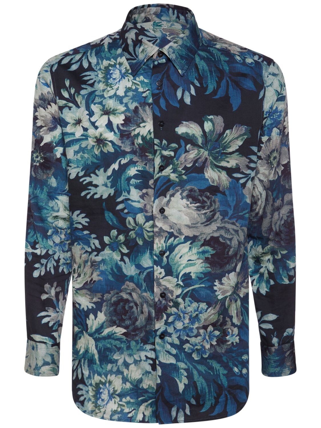 Etro Floral Printed Cotton Shirt In Blue