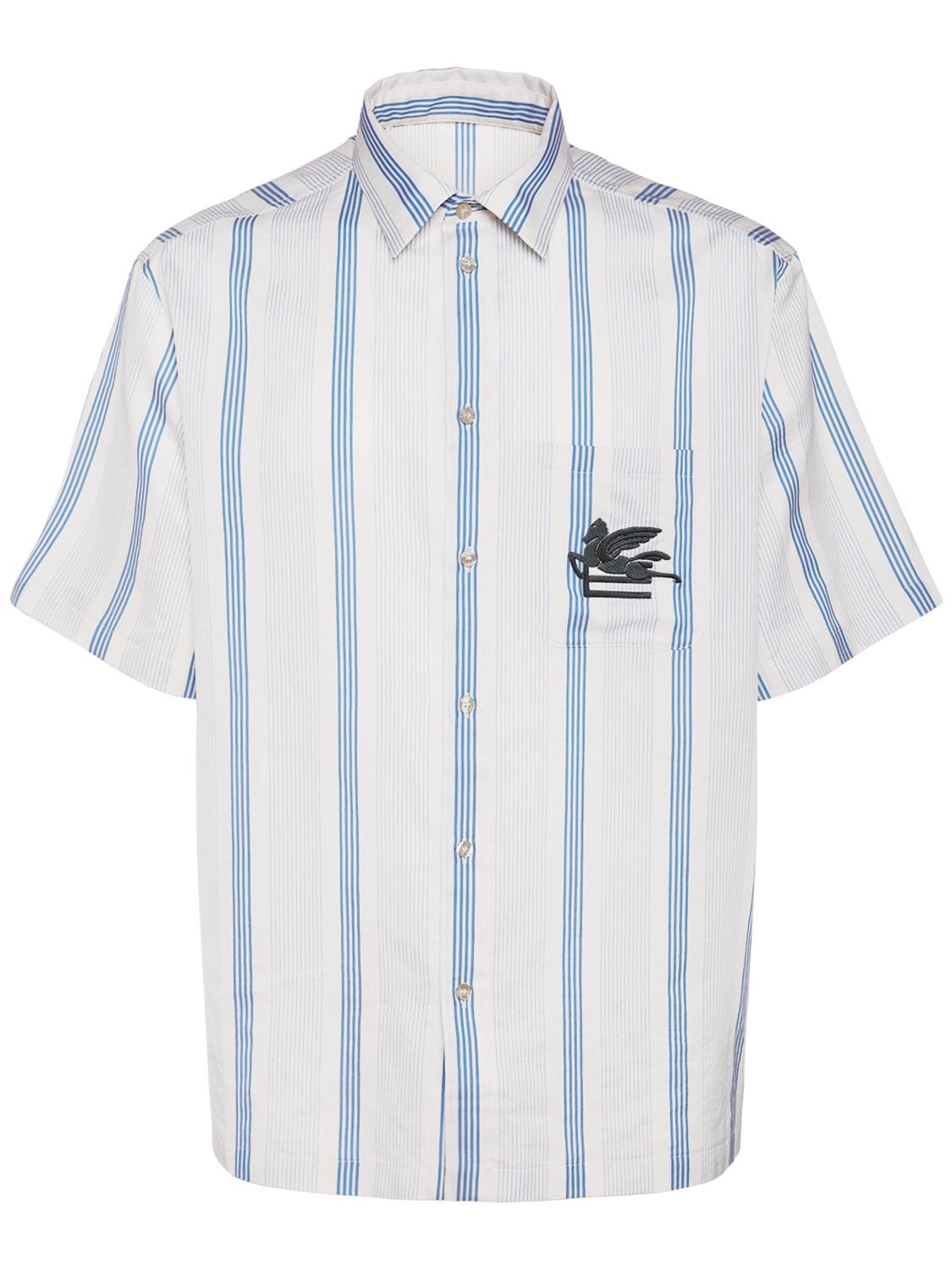 Etro Logo Striped Short Sleeve Shirt In White,blue