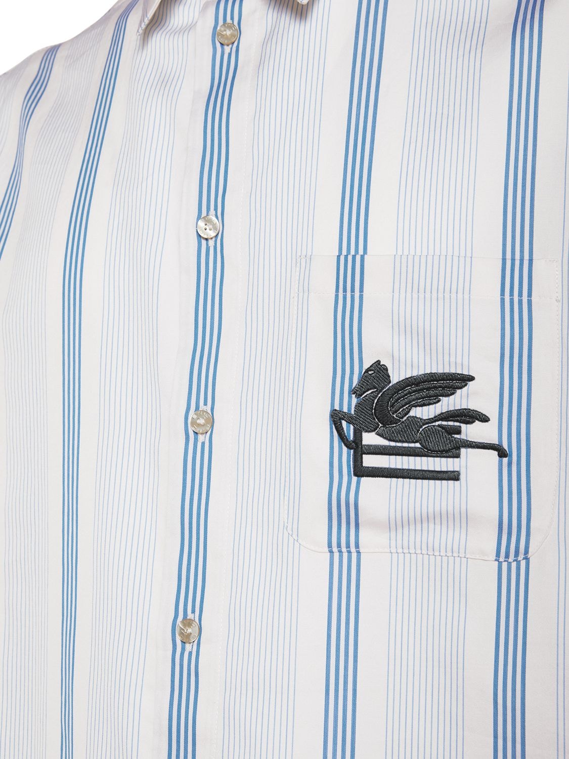 Shop Etro Logo Striped Short Sleeve Shirt In White,blue