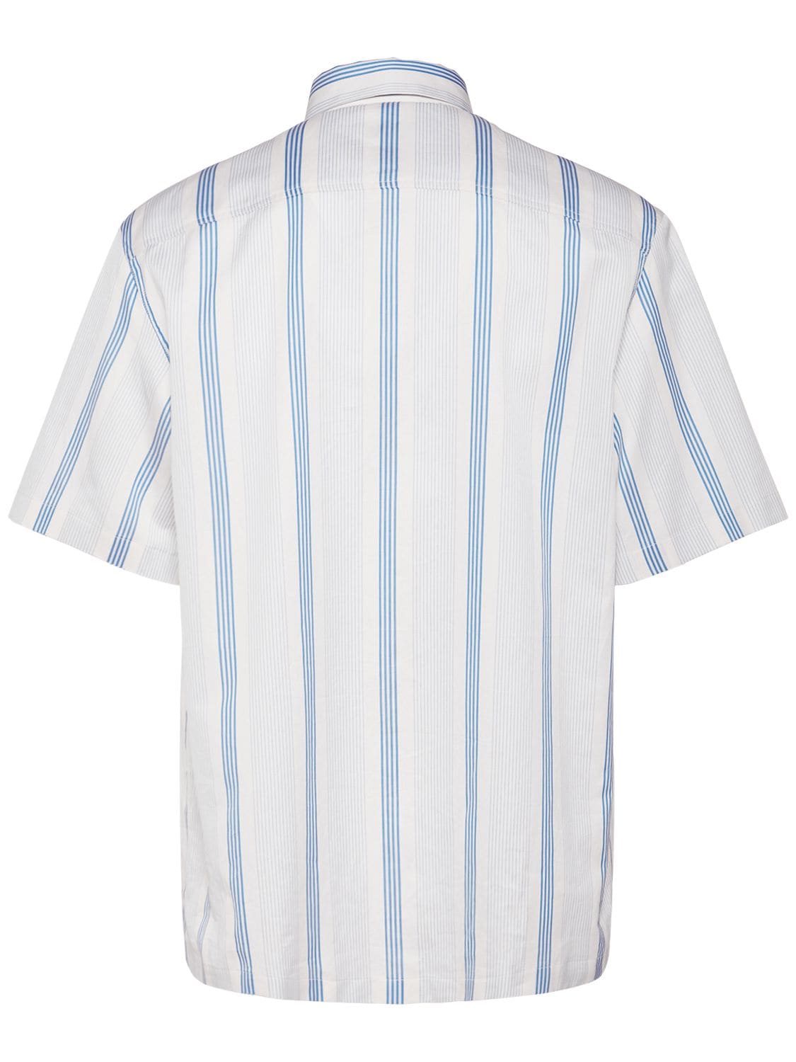 Shop Etro Logo Striped Short Sleeve Shirt In White,blue