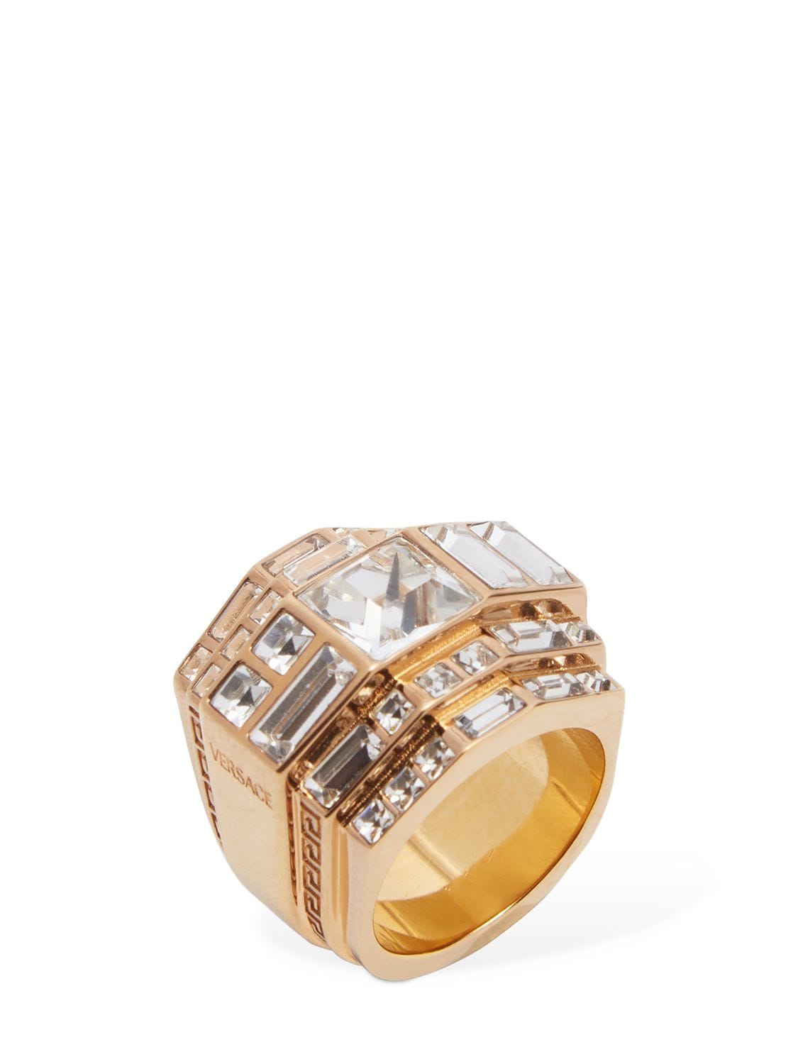 Versace Crystal Thick Ring In Gold,crystal