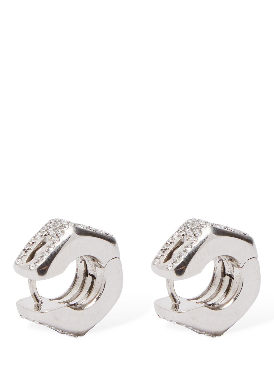 Shop Versace Bulk Crystal Hoop Earrings In Silver