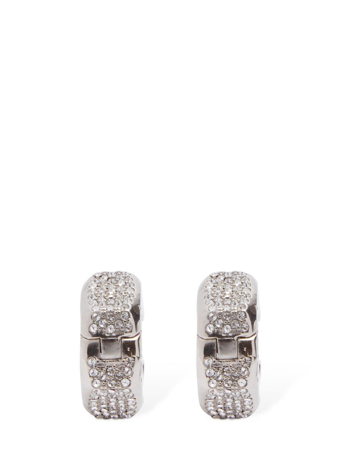 Shop Versace Bulk Crystal Hoop Earrings In Silver