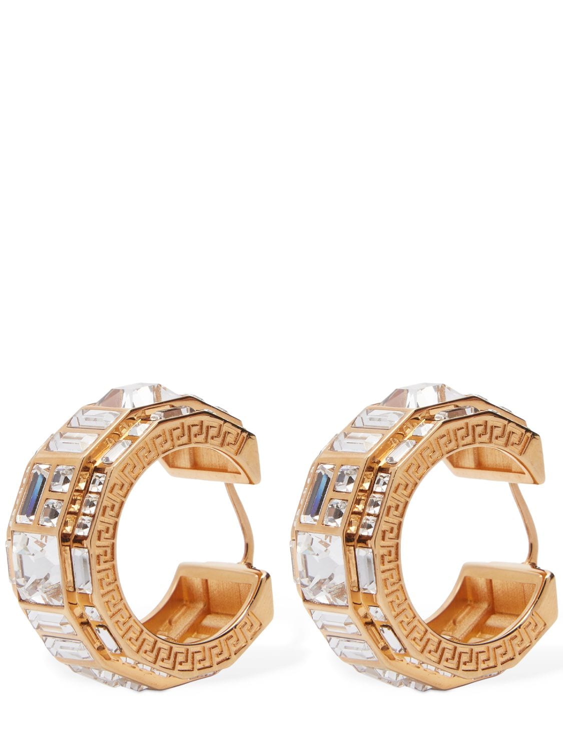 Versace Crystal Hoop Earrings In Gold,crystal